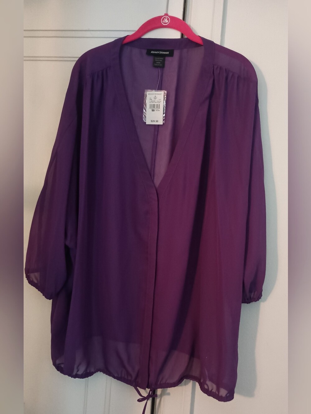 Ashley Stewart Purple Sheer V-Neck Tunic